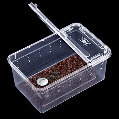 Irenare 8 Pcs Reptile Breeding Box Plastic Spider Terrarium Tarantula Feeding Box for Bearded Dragon Lizard Spider Gecko Scorpion(Vent Holes,Clear,5.9 x 3.9 x 2.5 Inch)