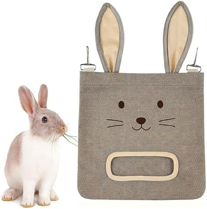 Rabbit Hay Feeder Bag - Hanging Rabbit Hay Feeder for Rabbits, Guinea Pigs and Chinchillas, Moss and Alfalfa Hay（Gray）