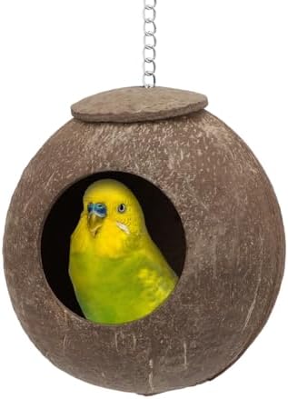 Hypeety Natural Coconut Hideaway Parrot Birds Toys Decorative Bird Nest Cage House for Pet Parrot Budgies Parakeet Cockatiels Conure Canary Finch Pigeon Cage Hamster Rat (Nest Cage Only)