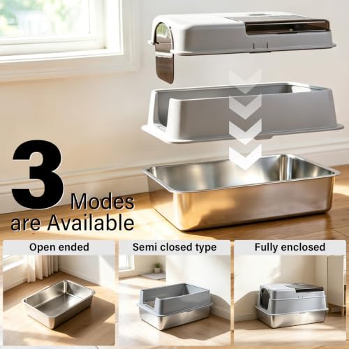 Stainless Steel Litter Box, XXXL Metal Litter Box with Lid