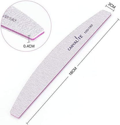 Canvalite 25 PCS Nail File Professional Nail Files Reusable Double Sided Emery Board(100/180 Grit) Nail Styling Tools for Home and Salon Use