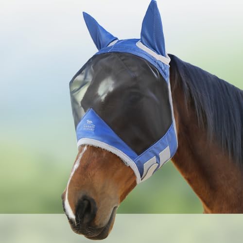 Harrison Howard CareMaster Pro Luminous Horse Fly Mask Large Eye Space Standard with Ears UV Protection for Horse Royal Blue XL Extra Full