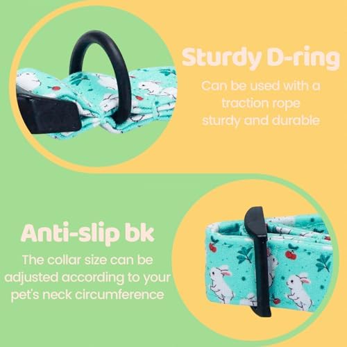 Dog Collars, Easter White Rabbit Print Blue Cotton Collar Holiday Adjustable Light Plastic Buckle Collar with Bow Pet Collar Gift for X-Small Dogs