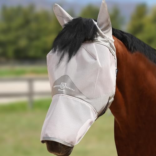 Harrison Howard Full Face Horse Fly Mask UV Protection and Breathable for Equine Use Comfortable Grey M