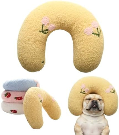 U-Shaped Calming Pillow for Cats and Dogs - Super Soft Plush Fabric, Cozy Headrest, Neck Support for Deep Sleep, Kitten Headrest, Pet Bed (Yellow)