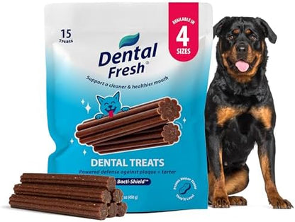 Dental Fresh Dental Treat Sticks for Large Dogs Brush Free Chews, 15 Ct