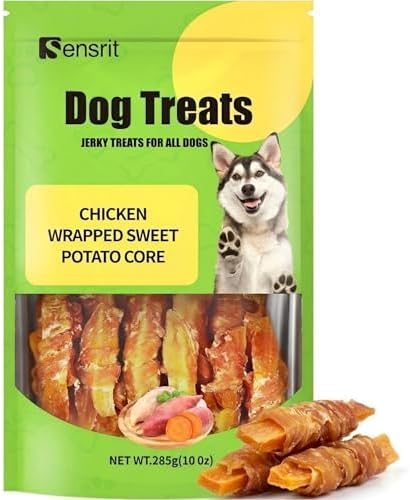 Chicken Wrapped Sweet Potato Dog Treats - 10 Oz (285g) Natural Jerky Treats, High Fiber Sweet Potato Core Wrapped in Real Chicken Breast, Healthy Training Rewards for All Dogs