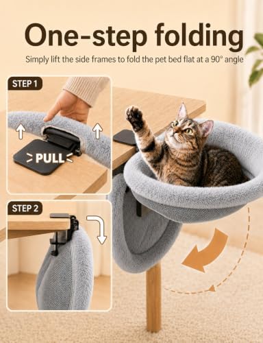 Cat Desk Bed, Foldable Sunken Hammock with C-Clamp, 50-lb Capacity