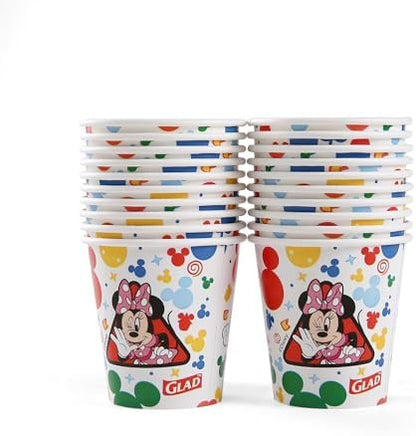 Glad for Kids Disney Mickey & Friends Disposable Mini Paper Cups - Colorful Heavy Duty, Soak Proof, Bathroom Mouse Rinse Cups for Kids, 3 Ounce, 20 Count - 12 Pack