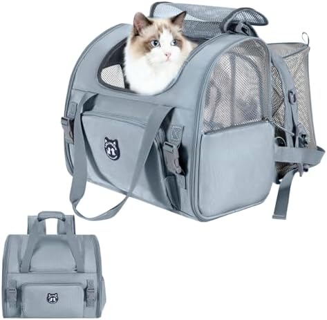 Lollimeow Expandable Cat Carrier Backpack for Large Cats - Airline Approved Pet Carrier Backpack for Small Dogs, Hiking & Travel, Waterproof with Breathable Mesh, 14lbs Capacity (Light Grey, Standard)