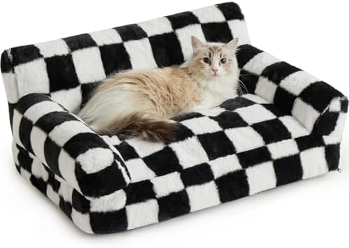 BFPETHOME Cat Couch & Dog Couch Bed, Pet Sofa for Small Pet, Cute Cat Sofa, Checkered Dog Bed with Washable Cover (Black&White)