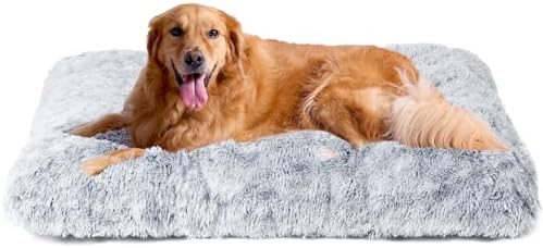 EHEYCIGA Fluffy Dog Crate Bed, Plush Extra Large Dog Pillow, Grey