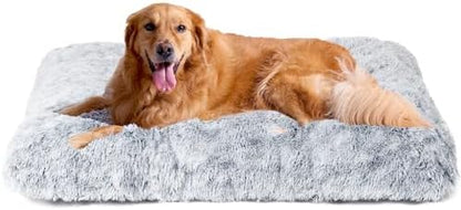 EHEYCIGA Fluffy Dog Crate Bed, Plush Extra Large Dog Pillow, Grey