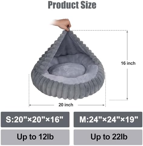 Cat Beds for Indoor Cats, 2 in 1 Cat Cave Bed Kitten Bed for Small Pets, Small Dog Bed with Cover, Pet Bed for Puppy and Kitten with Anti-Slip Bottom-Dark Gray-20 inches