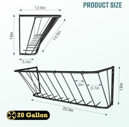 Wall Mount Steel Horse Hay Feeder Rack, 20 Gallon, 35.5 Inch Long