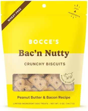 Bocce's Bakery Bac'n Nutty Flavor Crunchy Biscuits Dog Treats, 5 oz