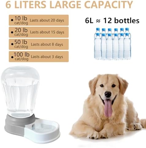STALTWO 1.6 Gallon Automatic Gravity Dog Water Dispenser, BPA-Free, Grey