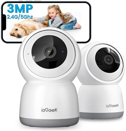 ieGeek Indoor Camera, 2K Cameras for Home Security, 5G Security Camera Indoor, 360° Pet/Dog/Baby Camera with Phone App, AI Tracking, 2-Way Audio, Night Vision, 24/7 SD Card Storage, Alexa (2 Pack)
