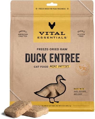 Vital Essentials Freeze Dried Cat Food, Duck Mini Patties, 15 oz Bag