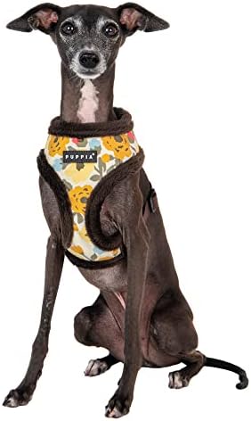 Puppia Alyssa Dog Harness Over-The-Head Warm Winter Flower Pattern Adjustable Chest for Small and Medium Dog, Brown, Medium