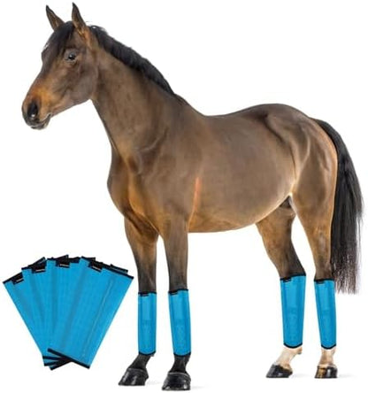 FOXLVDA Pony Fly Boots (Donkey/Mini Horse), Set of 4 - Loose Fitting Design, Breathable, Adjustable & UV Protective with Support Bars for Reduce Stomping & Leg Fatigue, 13hh-14.2hh (Blue, Medium)