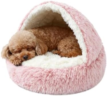 Dog Bed, Dog Bed with Cover Cave, Dual Comfort Design, Pet Bed for Small/Medium/Large Cats and Dogs, Anxiety Relief, Durable & Chew-Proof, Improves Sleep & Behaviour (Pink 26in)