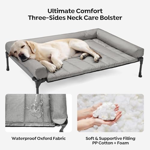 Veehoo Outdoor Elevated Dog Bed with Waterproof Bolster Cushion, Cooling