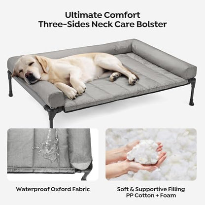 Veehoo Outdoor Elevated Dog Bed with Waterproof Bolster Cushion, Cooling