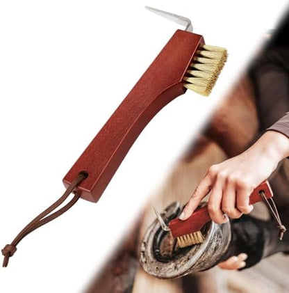 Shinylin Horse Hoof Pick with Brass Wire Brush and Wooden Grip