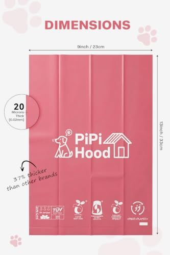 0.8 Mil Thick 105 Count Dog Poop Waste Bags,Home Compostable Pink