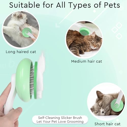 Cat Grooming Glove Brush, Self-Cleaning Slicker Pet Brush