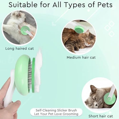 Cat Grooming Glove Brush, Self-Cleaning Slicker Pet Brush