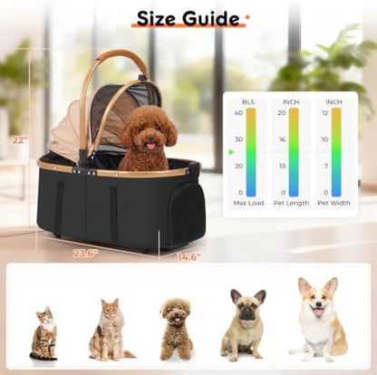 Dog Stroller for Small and Medium Dogs, 40lbs Capacity Pet Stroller with Detachable Carrier, One-Hand Fold, Breathable Mesh & Sun/Rain Canopy, Khaki