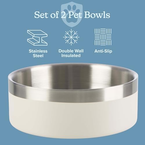 PETMAKER Stainless Steel Dog Bowls, Cream, Set of 2, 32oz/4 Cups