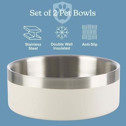 PETMAKER Stainless Steel Dog Bowls, Cream, Set of 2, 32oz/4 Cups