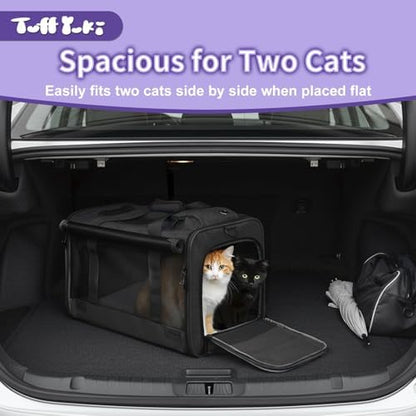Pet Carrier for Medium-Small Cats, Collapsible Cat Carrier and Soft-Sided Pet Carrier for Medium Big Cats and Puppy Up to 17lbs, 2-Way Entry with Privacy Cover, Travel Bag L18.12”X11.81”X11.81”