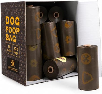 BPI Certified Compostable Dog Poop Bags, 18 Rolls 270 Bags, Coffee-Scented Extra Thick Leak-Proof Waste Bags, Meets ASTM D6400 Standard