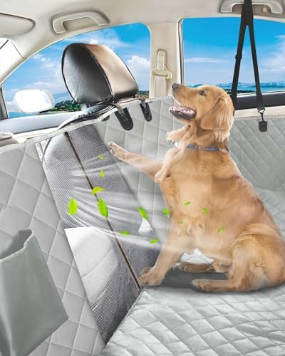 Victoper Dog Car Seat Cover, 600D Heavy Dute Car Seat Cover for Dogs Pets, 100% Waterproof Anti-Scratch Nonslip Dog Hammock for Cars, Seat Covers Protector with Seatbelt for Sedan SUV Truck XL Gray