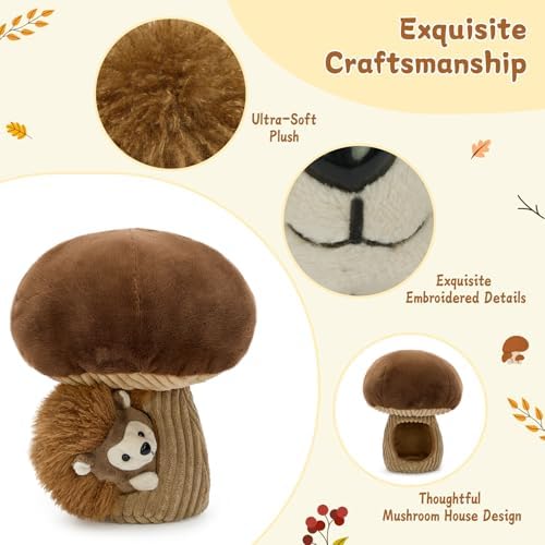 MaoGoLan 2pcs Hedgehog Stuffed Animal - 12" Mushroom Plush House with Stuffed Hedgehog, Soft Cute Hedgehog Plushie Toy for Kids Girls Boys Gift
