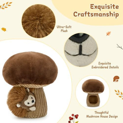 MaoGoLan 2pcs Hedgehog Stuffed Animal - 12" Mushroom Plush House with Stuffed Hedgehog, Soft Cute Hedgehog Plushie Toy for Kids Girls Boys Gift