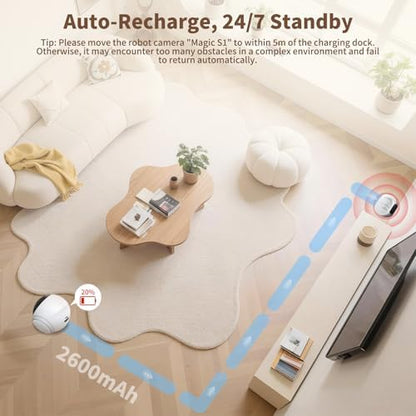 1080P Moving Pet Robot Camera, Smart Home Security Robot with Auto Tracking, Night Vision, 2-Way Audio, Auto-Recharge, Motion Alerts, App Control for Pet, Baby & Elderly Care, White