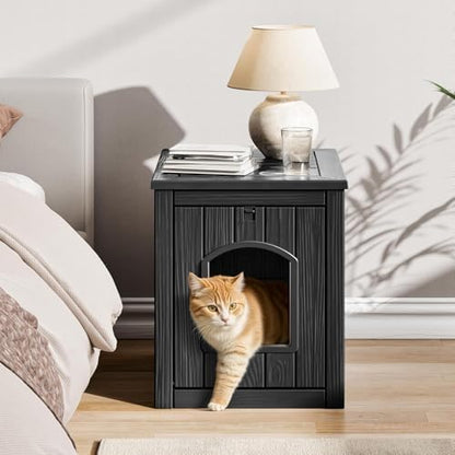 Cat Litter Box Enclosure, Multi-Purpose Resin Hidden Cat Litter Cabinet, Indoor Outdoor Weather Resistant Pet Litter Box Furniture, Easy Cleaning & Tool-Free Installation, Black