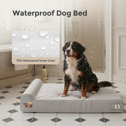 Sytopia Orthopedic Dog Beds for Extra Large Dogs, 7" Extra Thick Memory Foam Canvas Pet Bed with Durable Chew Proof Fabric Cover, Waterproof Liner & Washable Cover, Nonskid Bottom, Light Grey