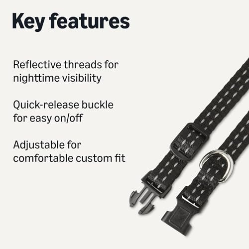 Amazon Basics Reflective Polyester Dog Collar, Adjustable Length 8.7"-13.5", 0.7" W, Quick-Release Buckle for Easy On/Off, Extra Small, Black