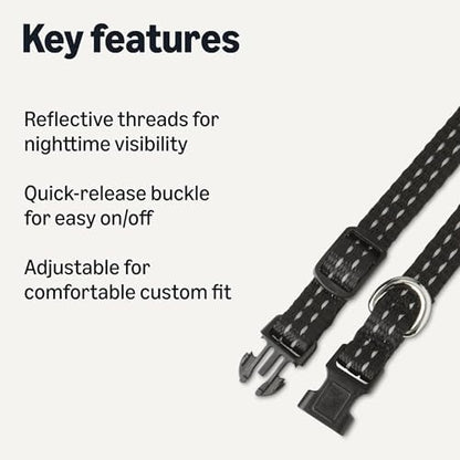 Amazon Basics Reflective Polyester Dog Collar, Adjustable Length 8.7"-13.5", 0.7" W, Quick-Release Buckle for Easy On/Off, Extra Small, Black