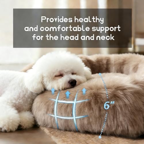 Comfort Donut Dog Bed for Small Dogs, Cat Bed & Pet Bed for Indoor Use, Medium Size with Soft Plush, Round Dog Beds for Large Dogs and Cats (Khaki, 20''Lx20''Wx8''Th)
