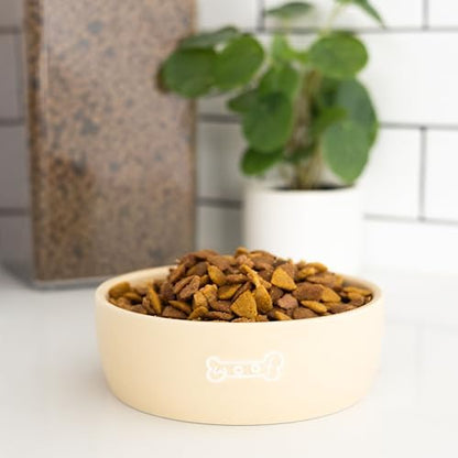 Pearhead Ceramic Dog Bowl - Neutral Taupe Woof Design, 20 oz