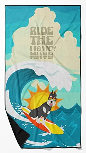 Caroline's Treasures MLM1271TWL3060 Surfer Dog Black Silver Schnauzer Premium Beach Towel Oversized Towel Beach Blanket, Pool, Beach Essentials, Yoga, Premium Bath Towel, Quick Dry Plush