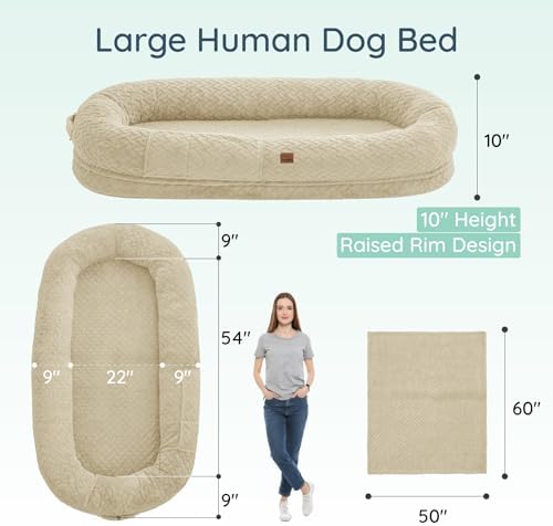 ChiXnuggle Orthopedic Human Dog Bed,with Faux Fur Washable Cover,Blanket