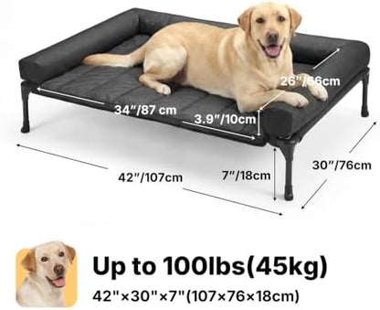 Veehoo Outdoor Elevated Dog Bed with Waterproof Bolster Cushion, Cooling